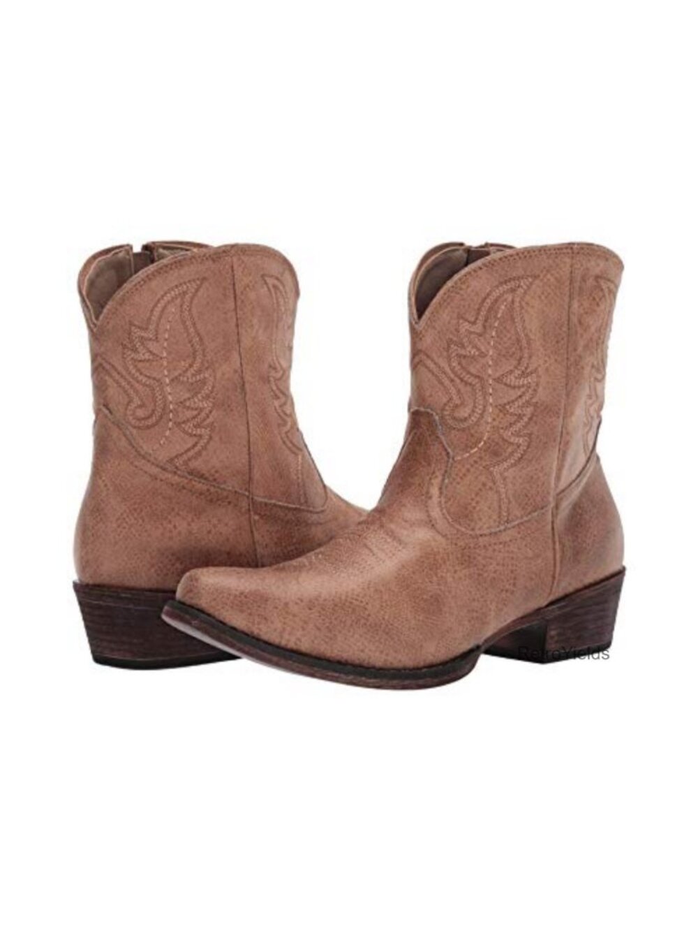 Snip Toe Ankle Western Cowgirl Boot Faux Leather Block Heel
